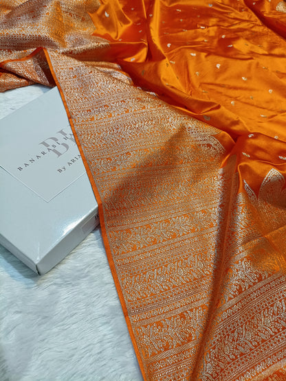 Pure Handloom Mashru Katan Silk Banarasi Saree with Skirt Border Weaving
