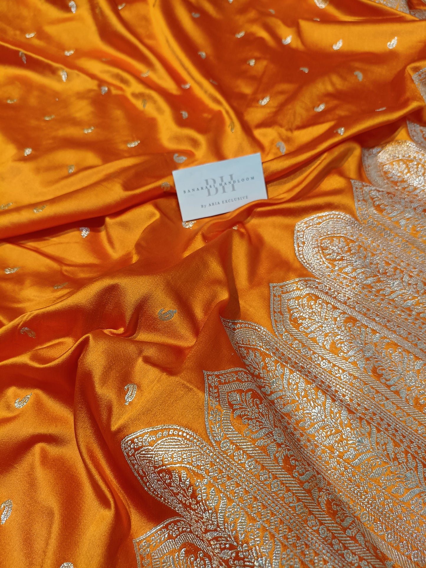 Pure Handloom Mashru Katan Silk Banarasi Saree with Skirt Border Weaving