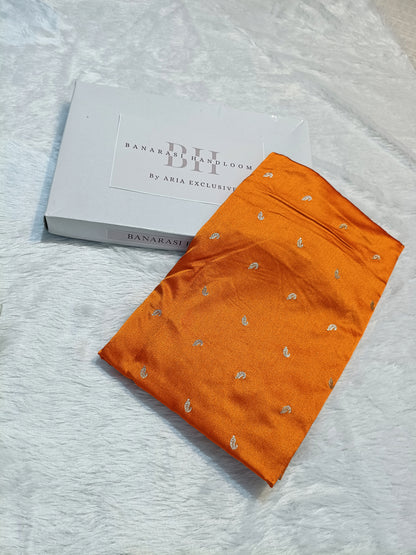 Pure Handloom Mashru Katan Silk Banarasi Saree with Skirt Border Weaving