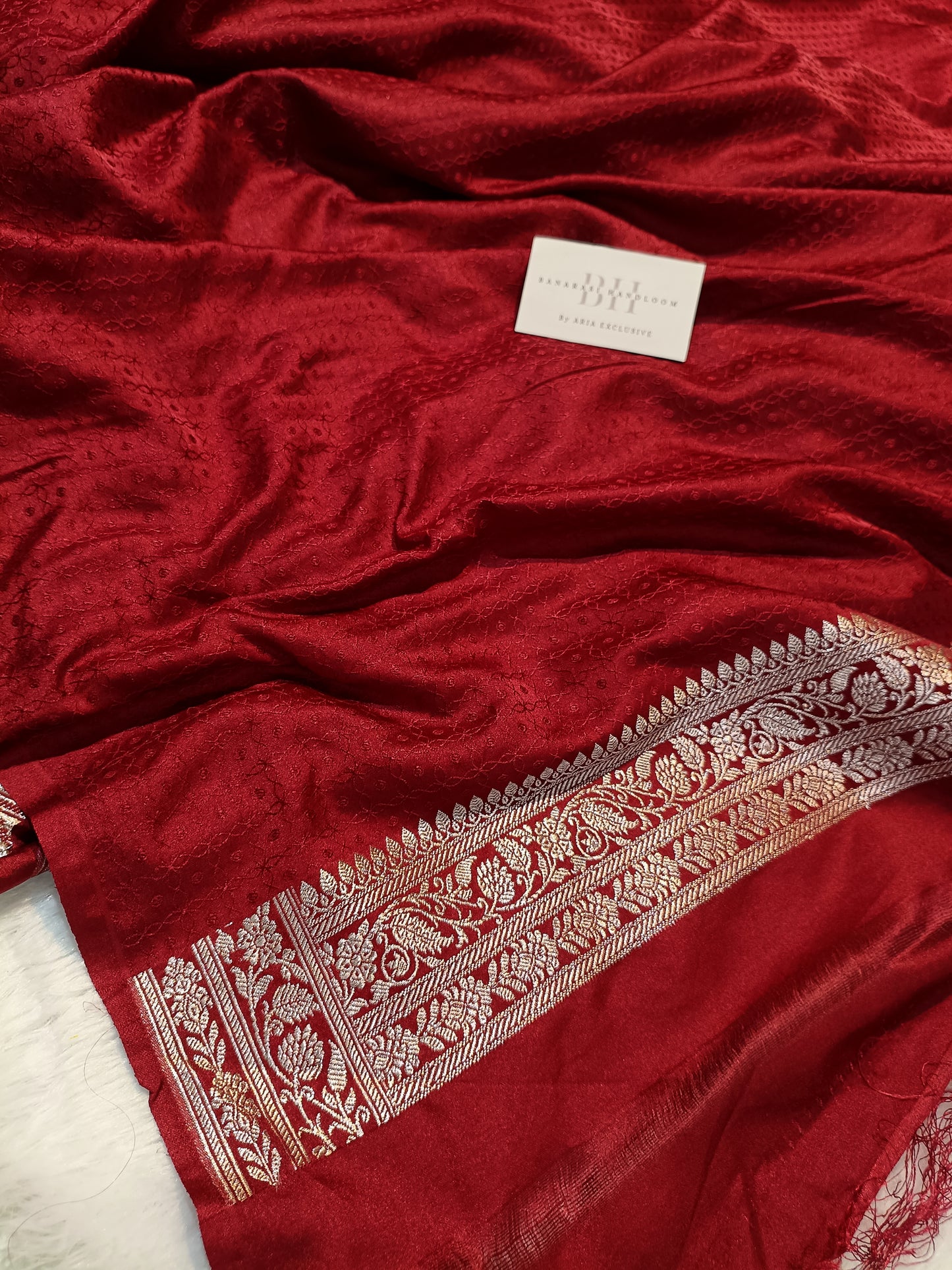 Pure Handloom Mashru Katan Silk Banarasi Saree with Floral Buti and Jangla Pallu