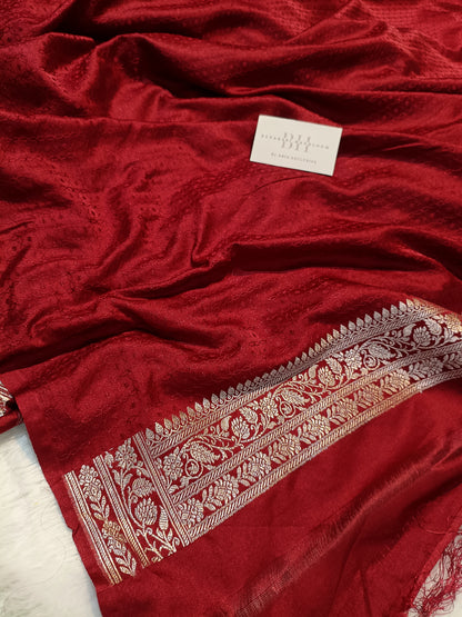 Pure Handloom Mashru Katan Silk Banarasi Saree with Floral Buti and Jangla Pallu