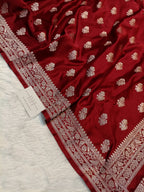 Pure Handloom Mashru Katan Silk Banarasi Saree with Floral Buti and Jangla Pallu