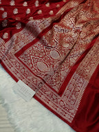 Pure Handloom Mashru Katan Silk Banarasi Saree with Floral Buti and Jangla Pallu