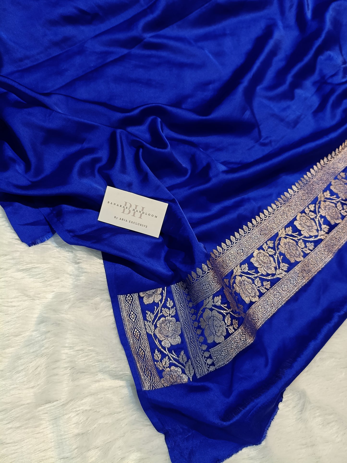 Pure Handloom Mashru Katan Silk Banarasi Saree with Floral Jaal and Border Weaving