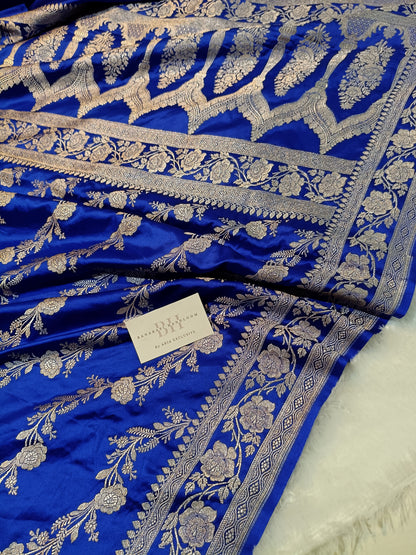 Pure Handloom Mashru Katan Silk Banarasi Saree with Floral Jaal and Border Weaving