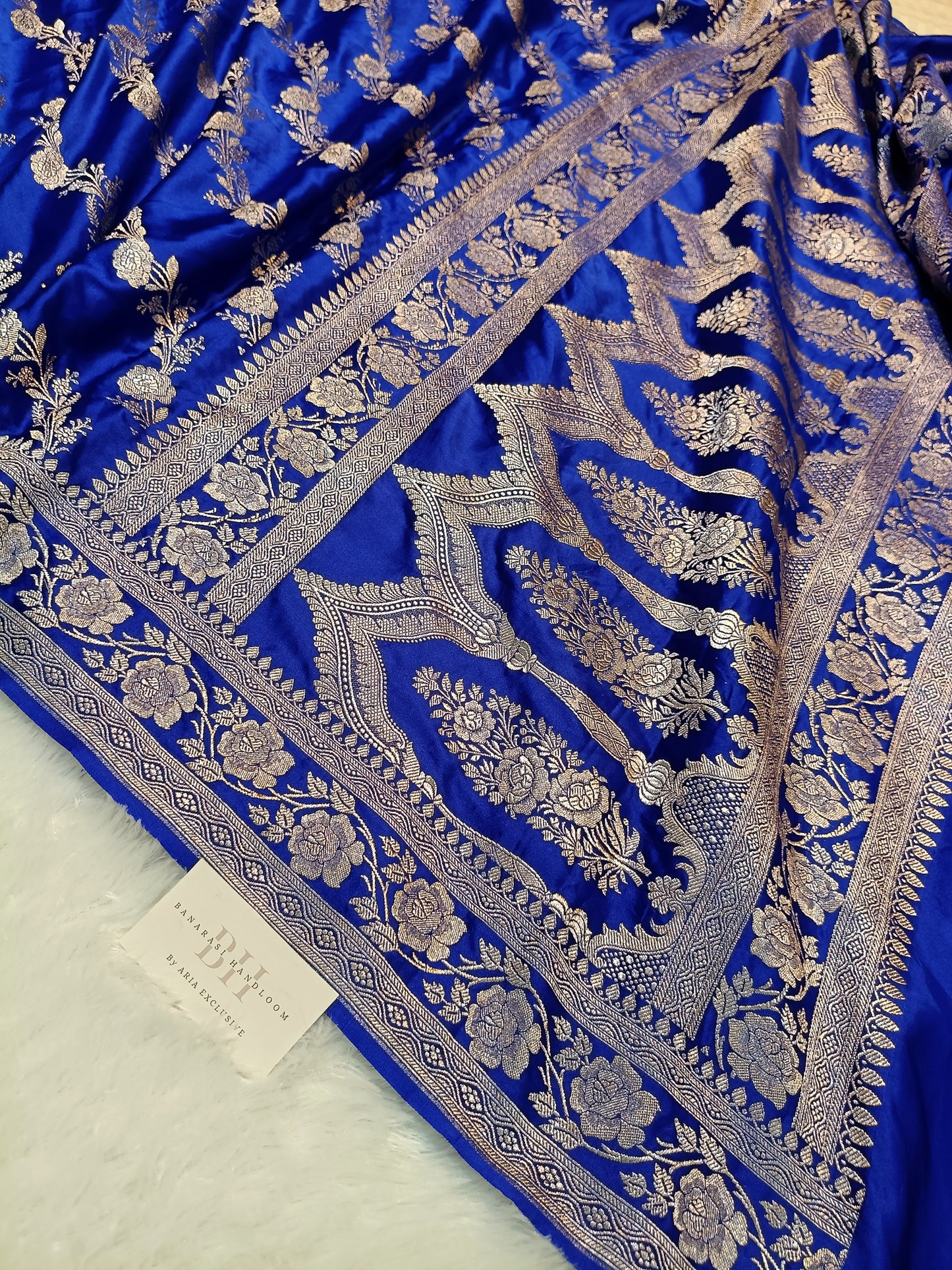 Pure Handloom Mashru Katan Silk Banarasi Saree with Floral Jaal and Border Weaving
