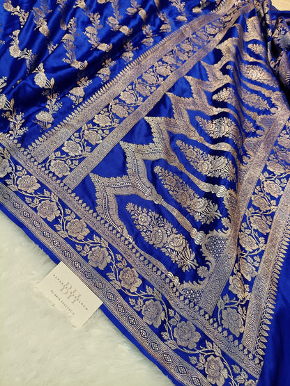 Pure Handloom Mashru Katan Silk Banarasi Saree with Floral Jaal and Border Weaving