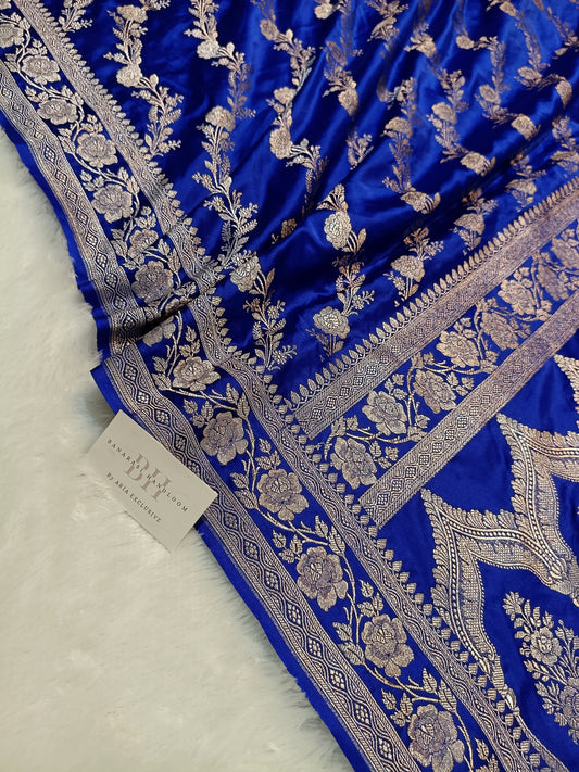 Pure Handloom Mashru Katan Silk Banarasi Saree with Floral Jaal and Border Weaving