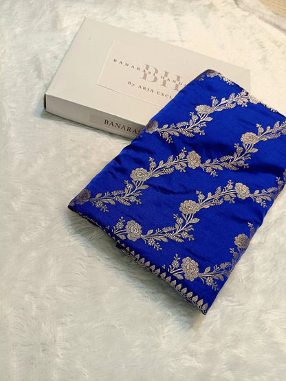 Pure Handloom Mashru Katan Silk Banarasi Saree with Floral Jaal and Border Weaving