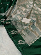 Pure Handloom Mashru Katan Silk Open Border Banarasi Saree with Leaf Motif Weaving