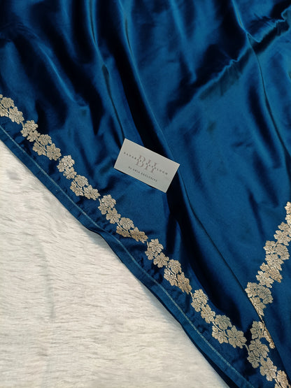 Pure Handloom Mashru Katan Silk Open Border Banarasi Saree with Floral Vine Weaving
