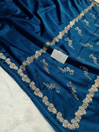 Pure Handloom Mashru Katan Silk Open Border Banarasi Saree with Floral Vine Weaving