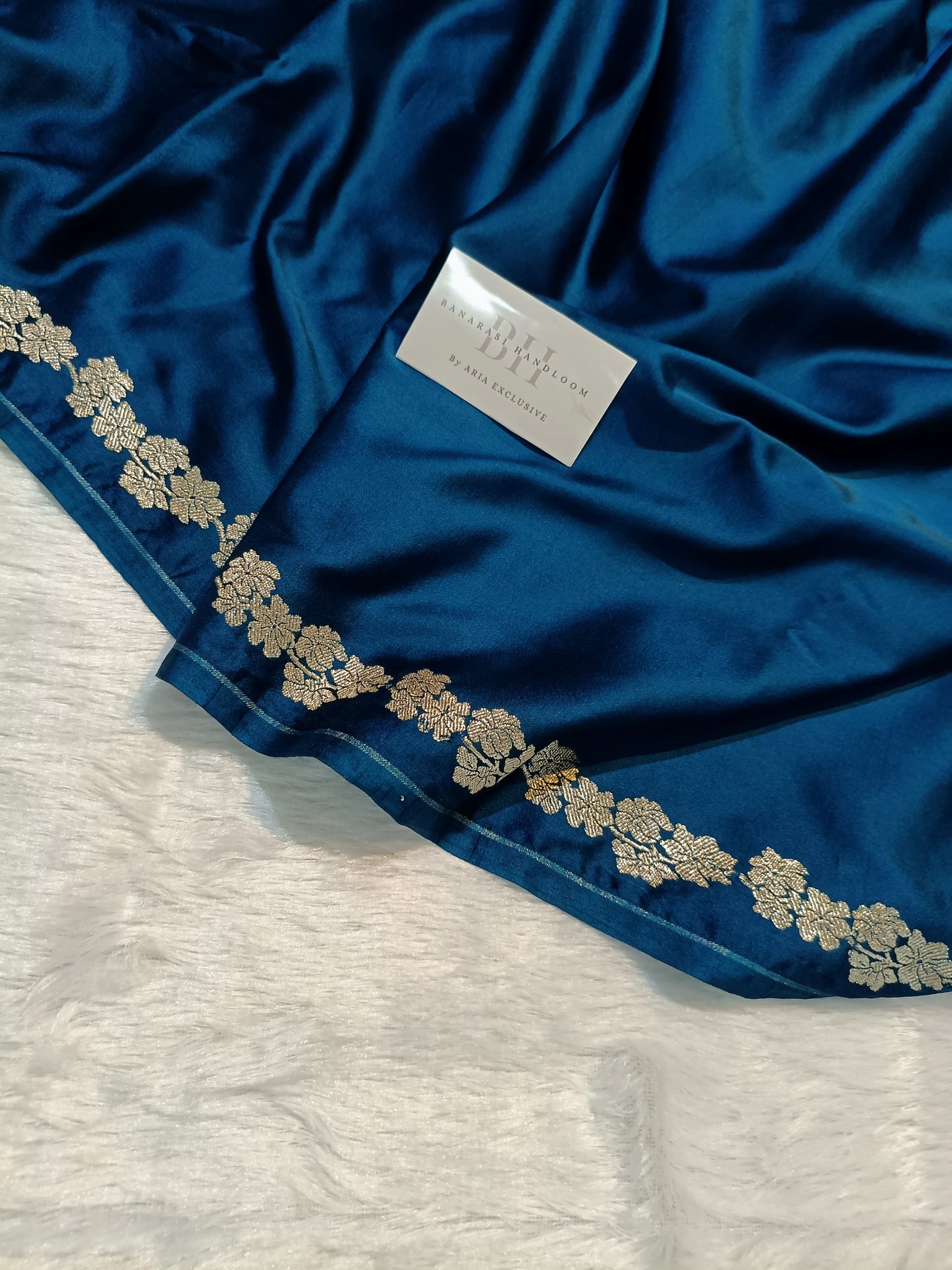 Pure Handloom Mashru Katan Silk Open Border Banarasi Saree with Floral Vine Weaving