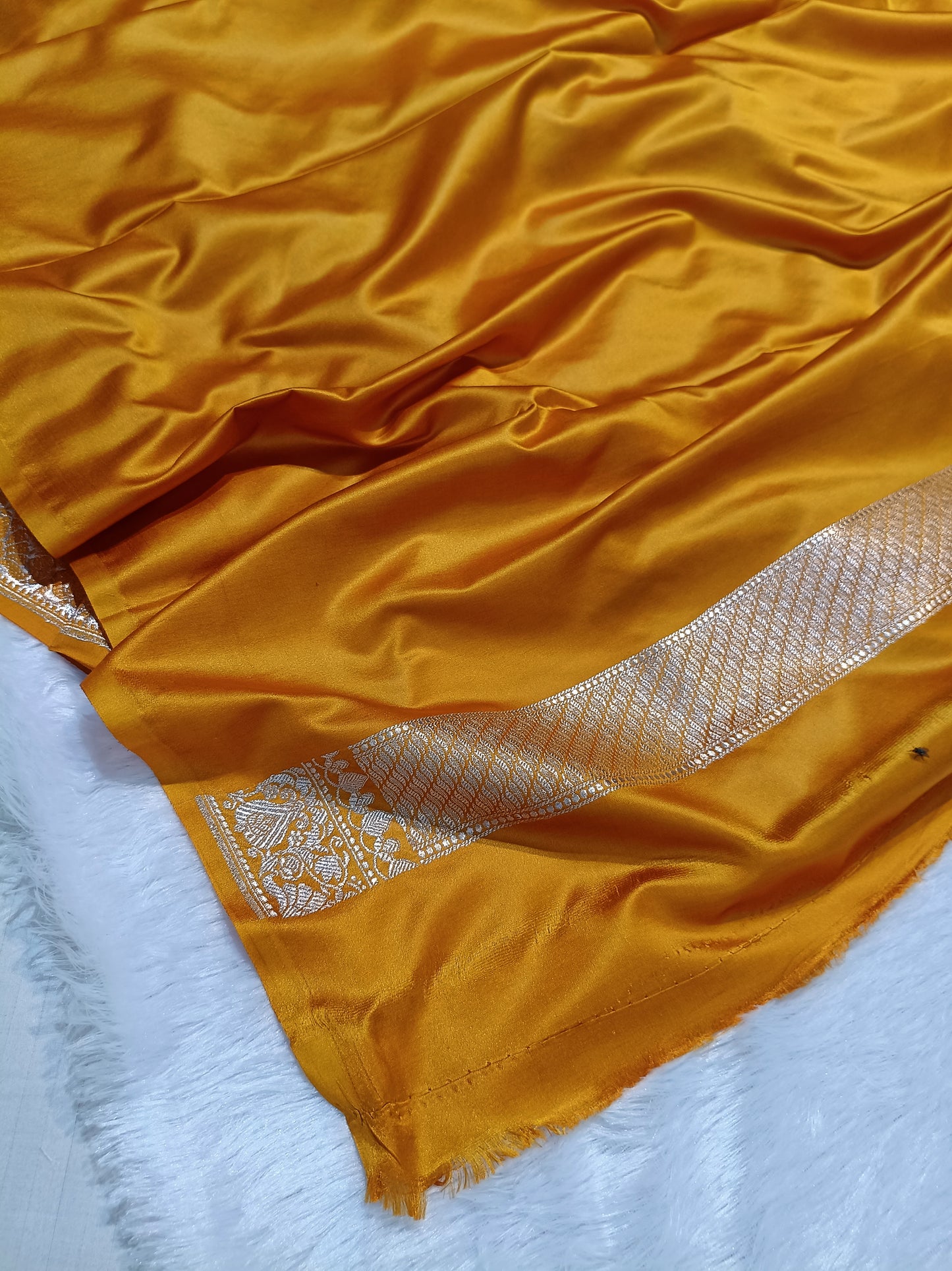 Pure Handloom Mashru Katan Silk Banarasi Saree with Floral Stripe Weaving and Designer Border