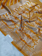Pure Handloom Mashru Katan Silk Banarasi Saree with Floral Stripe Weaving and Designer Border