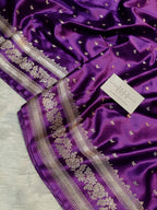 Pure Handloom Mashru Katan Silk Banarasi Saree with Small Leaf Booti and Designer Jaal Border