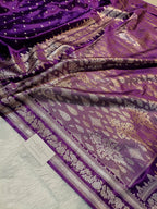 Pure Handloom Mashru Katan Silk Banarasi Saree with Small Leaf Booti and Designer Jaal Border