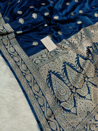 Pure Handloom Mashru Katan Silk Banarasi Saree with Floral Booti and Rich Floral Border Weaving