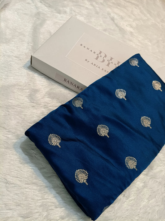 Pure Handloom Mashru Katan Silk Banarasi Saree with Floral Booti and Rich Floral Border Weaving