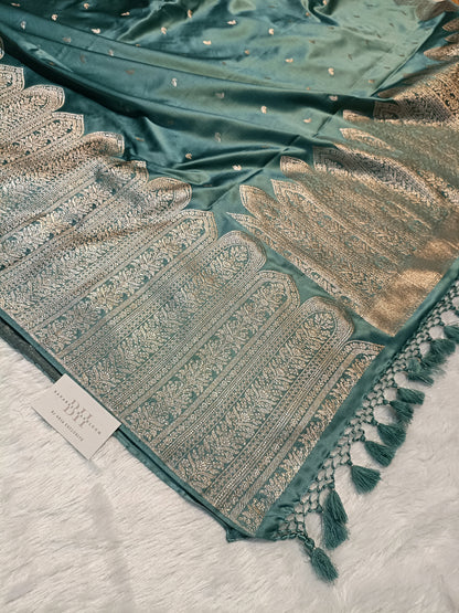 Pure Handloom Mashru Katan Silk Banarasi Saree with Skirt Border Weaving