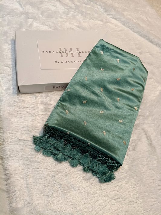 Pure Handloom Mashru Katan Silk Banarasi Saree with Skirt Border Weaving