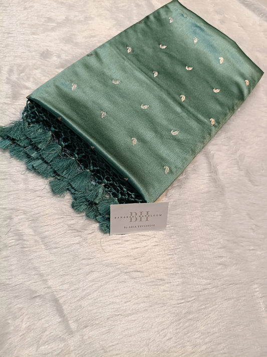 Pure Handloom Mashru Katan Silk Banarasi Saree with Skirt Border Weaving