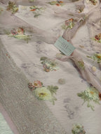 Pure Handloom Khaddi Chiffon Banarasi Saree with Floral Digital Print