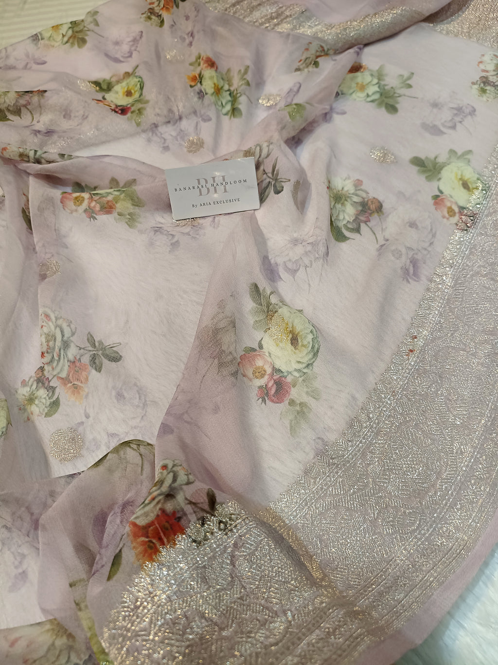 Pure Handloom Khaddi Chiffon Banarasi Saree with Floral Digital Print