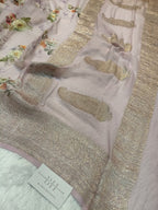 Pure Handloom Khaddi Chiffon Banarasi Saree with Floral Digital Print