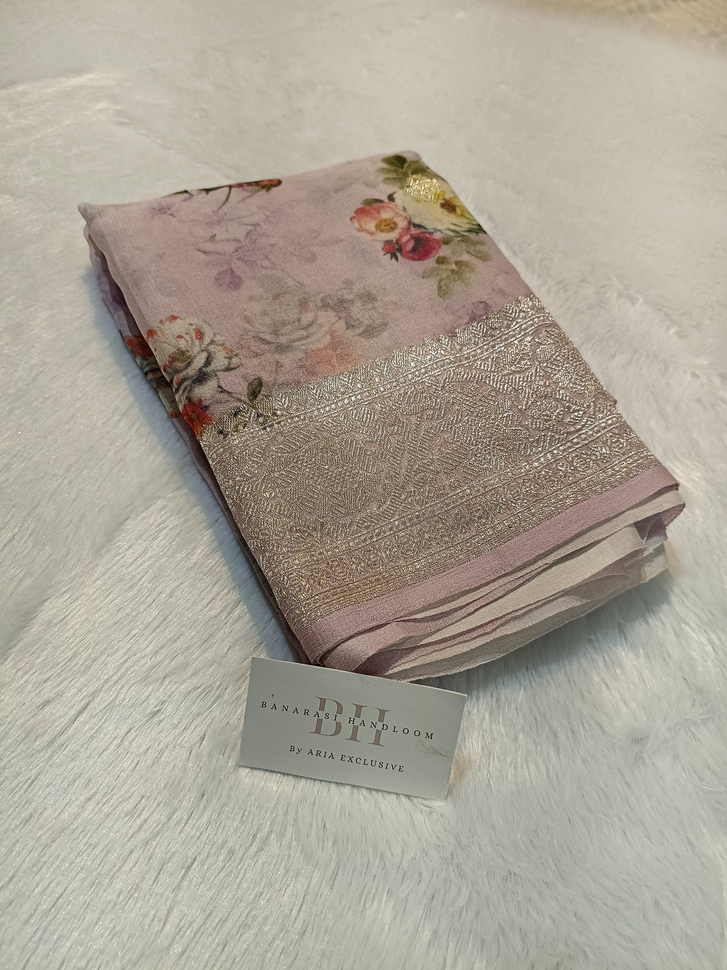 Pure Handloom Khaddi Chiffon Banarasi Saree with Floral Digital Print