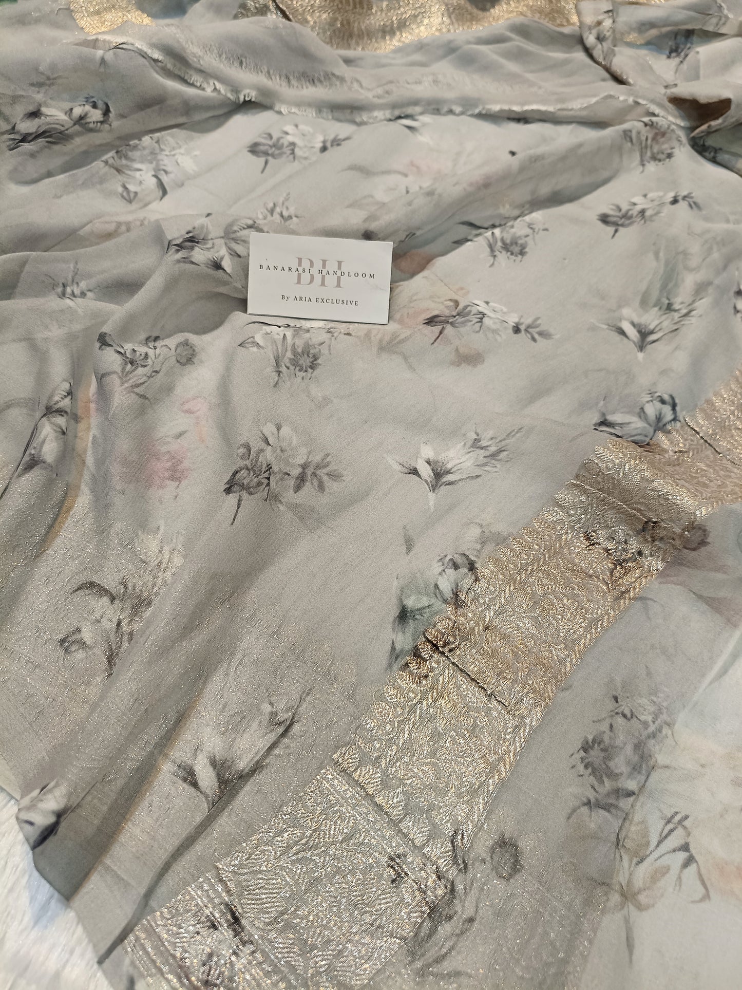 Pure Handloom Khaddi Chiffon Banarasi Saree with Floral Digital Print
