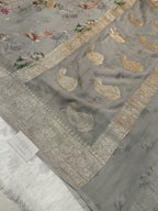 Pure Handloom Khaddi Chiffon Banarasi Saree with Floral Digital Print