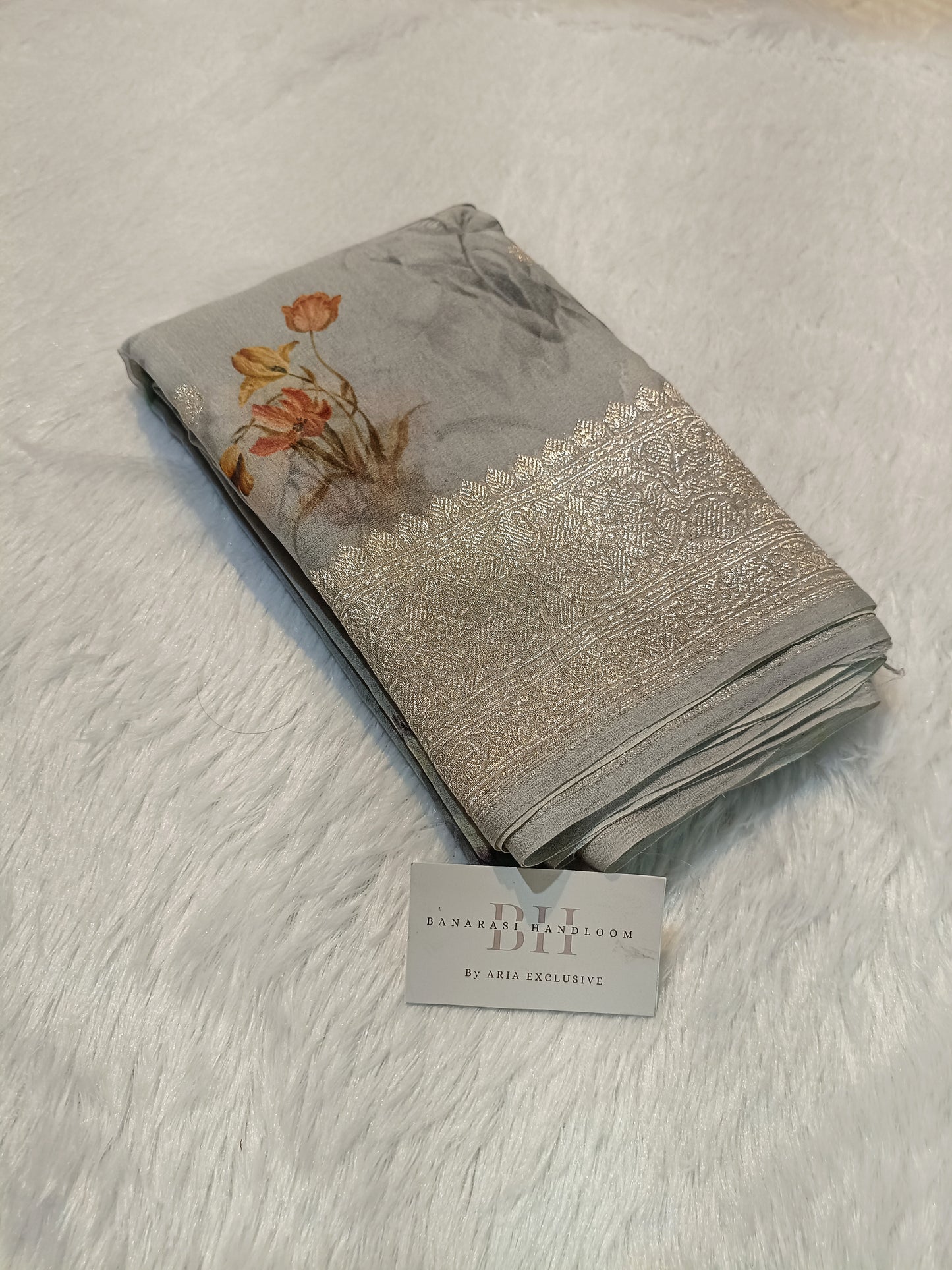 Pure Handloom Khaddi Chiffon Banarasi Saree with Floral Digital Print