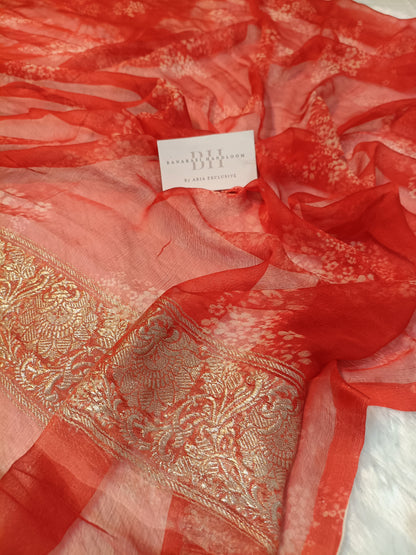 Pure Handloom Khaddi Chiffon Banarasi Saree with Floral Digital Print