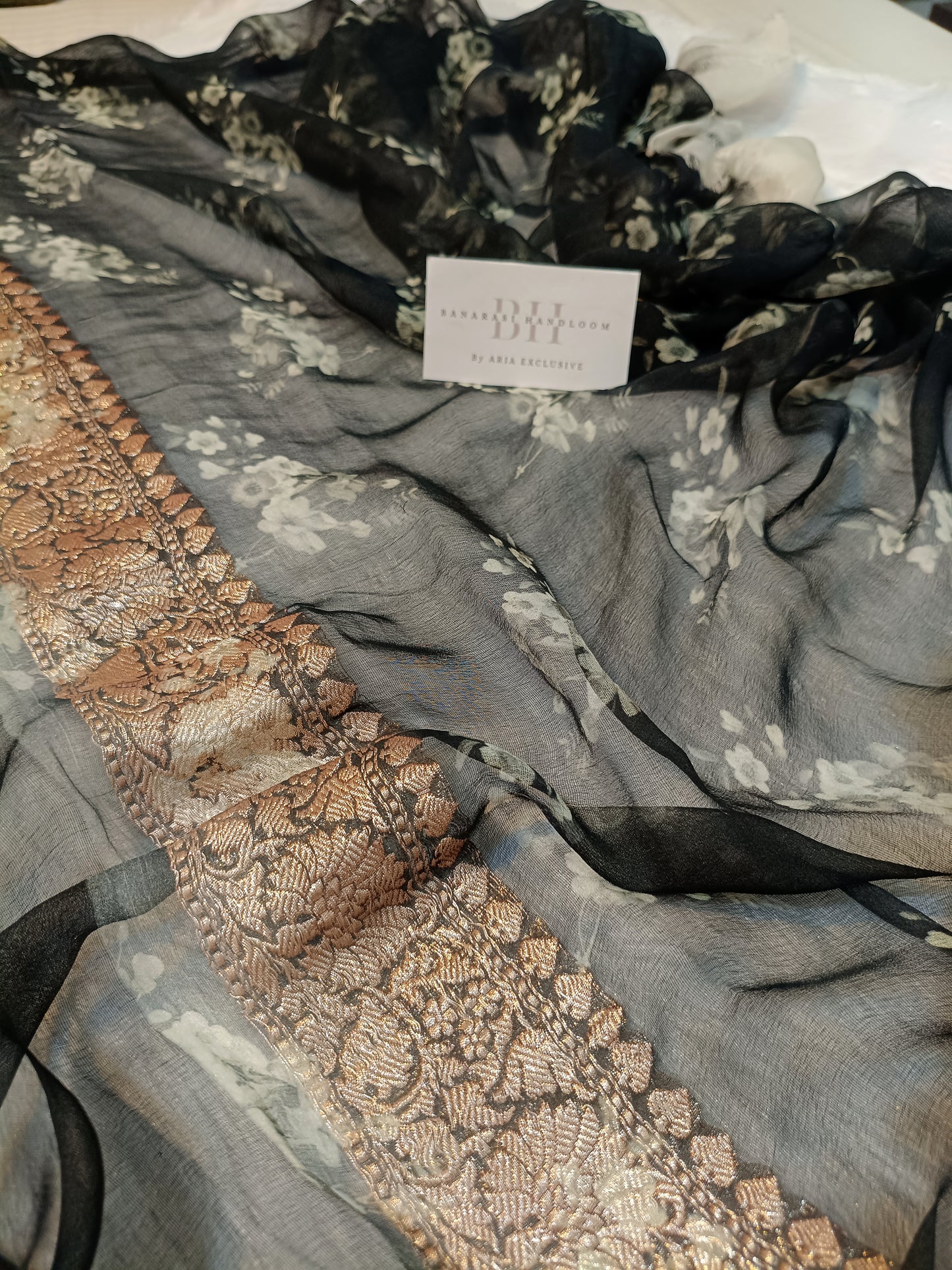 Pure Handloom Khaddi Chiffon Banarasi Saree with Floral Digital Print