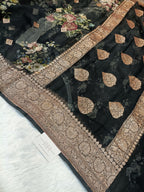 Pure Handloom Khaddi Chiffon Banarasi Saree with Floral Digital Print