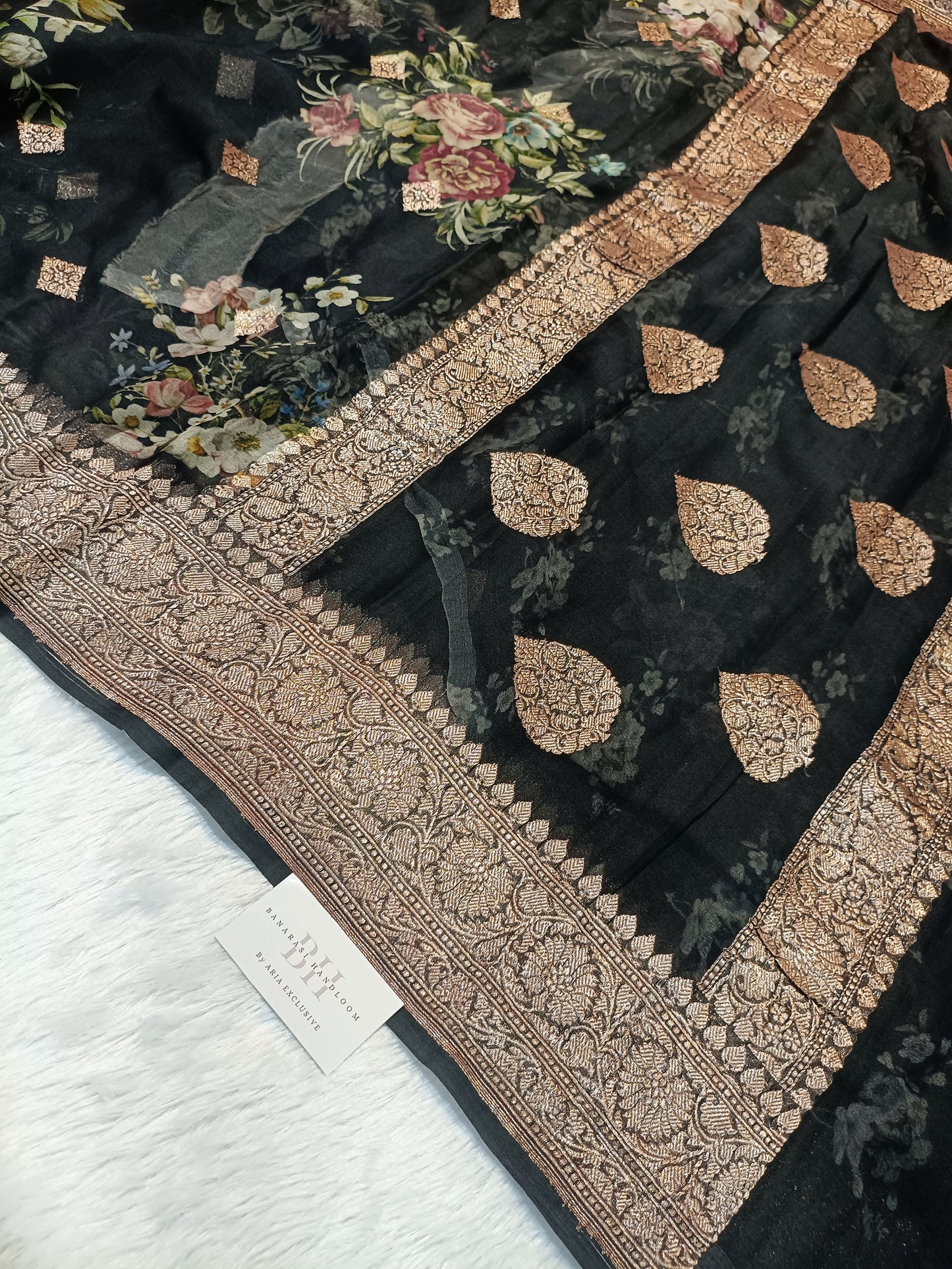 Pure Handloom Khaddi Chiffon Banarasi Saree with Floral Digital Print