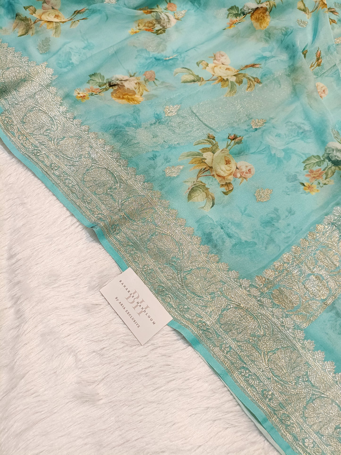 Pure Handloom Khaddi Chiffon Banarasi Saree with Floral Digital Print