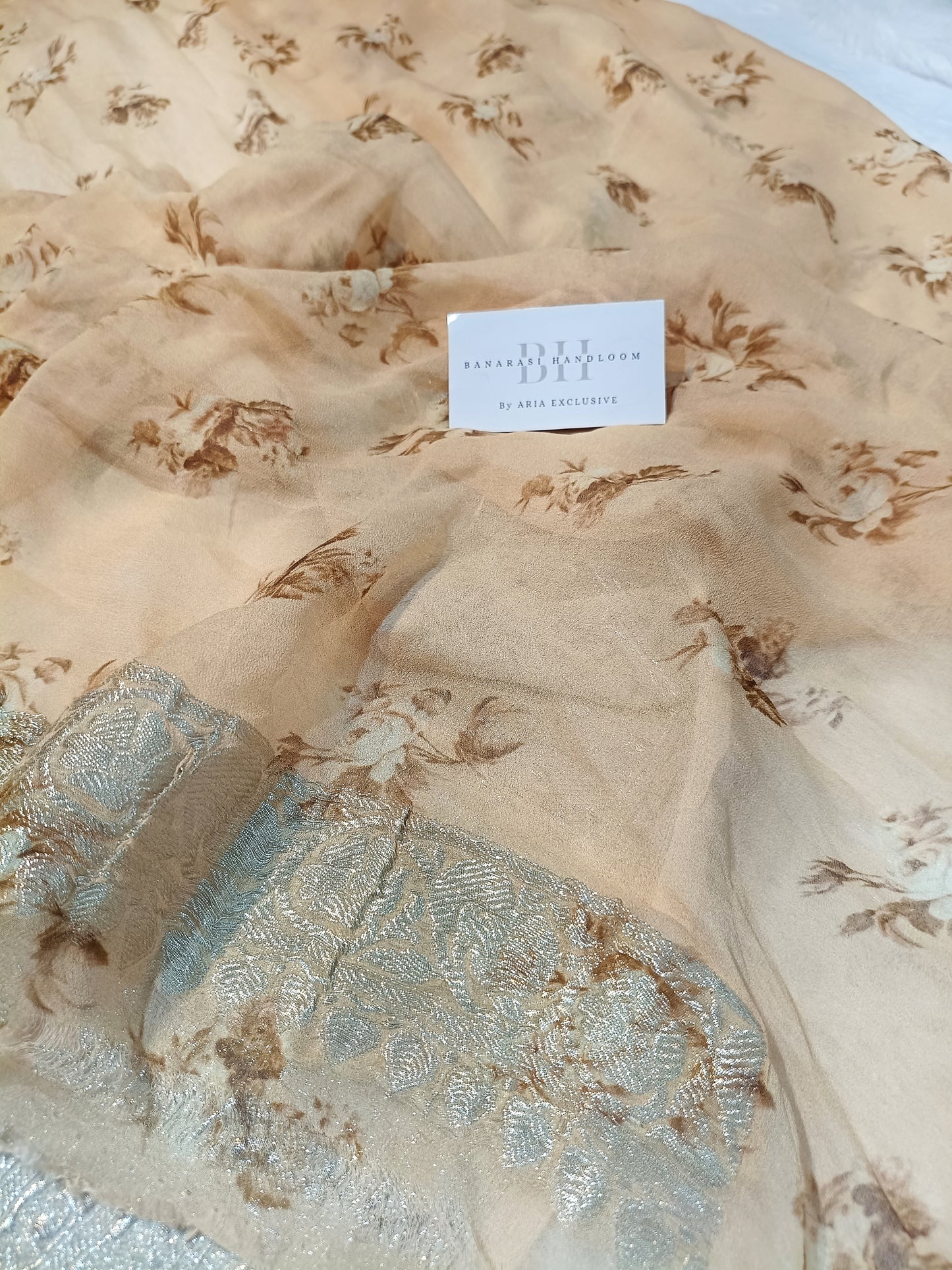 Pure Handloom Khaddi Chiffon Banarasi Saree with Floral Digital Print