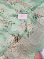 Pure Handloom Khaddi Chiffon Banarasi Saree with Floral Digital Print