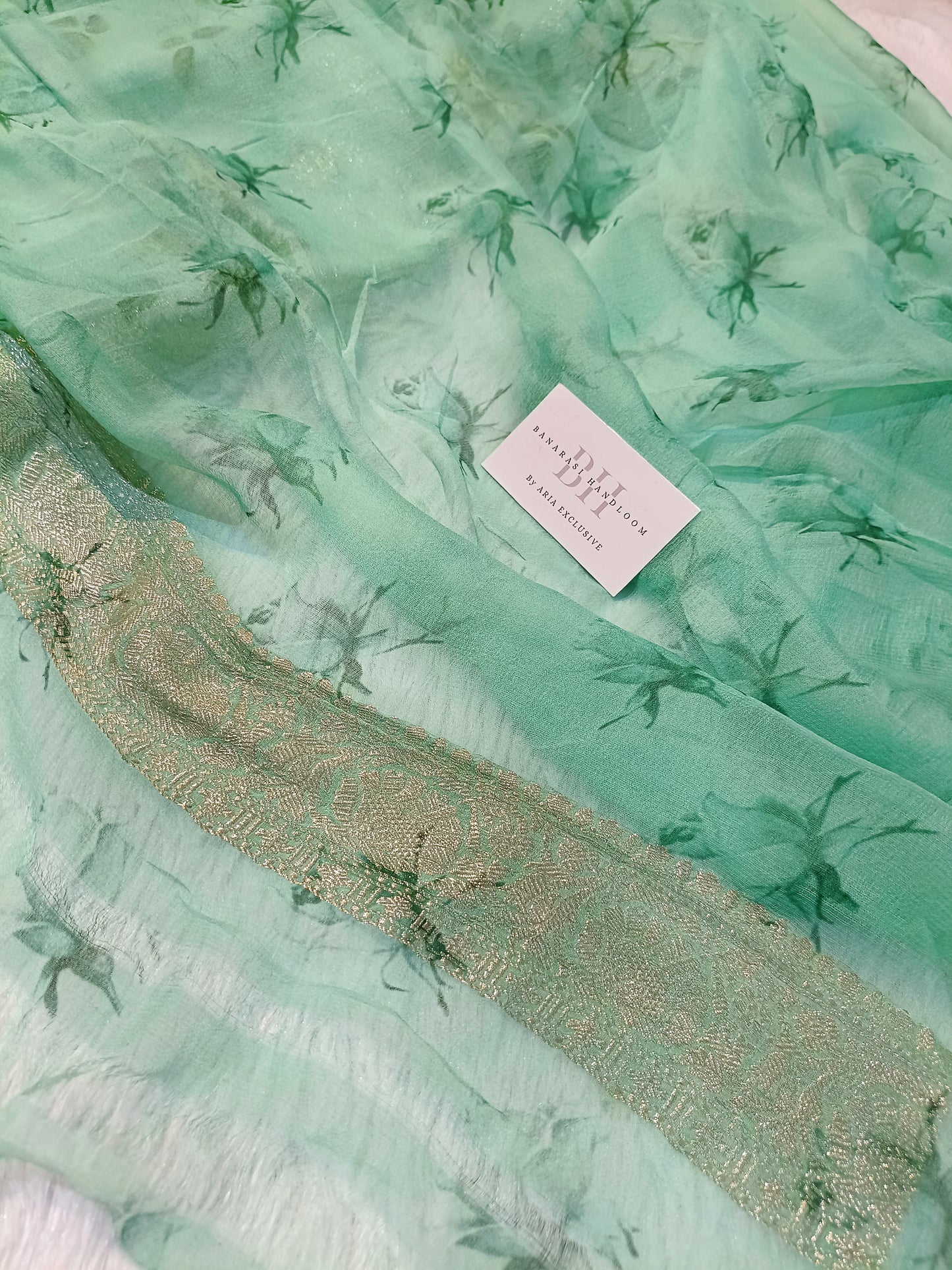 Pure Handloom Khaddi Chiffon Banarasi Saree with Floral Digital Print