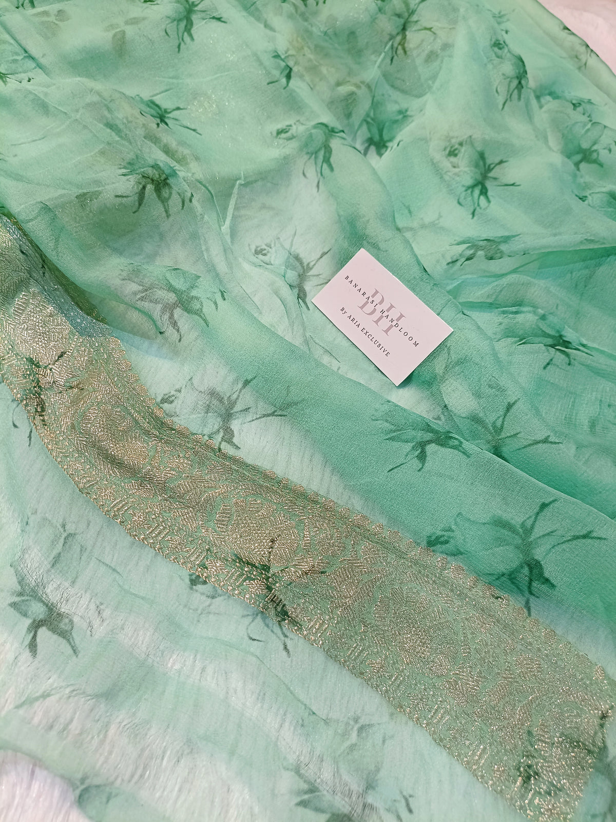 Pure Handloom Khaddi Chiffon Banarasi Saree with Floral Digital Print