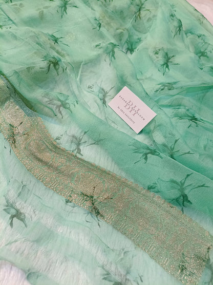Pure Handloom Khaddi Chiffon Banarasi Saree with Floral Digital Print