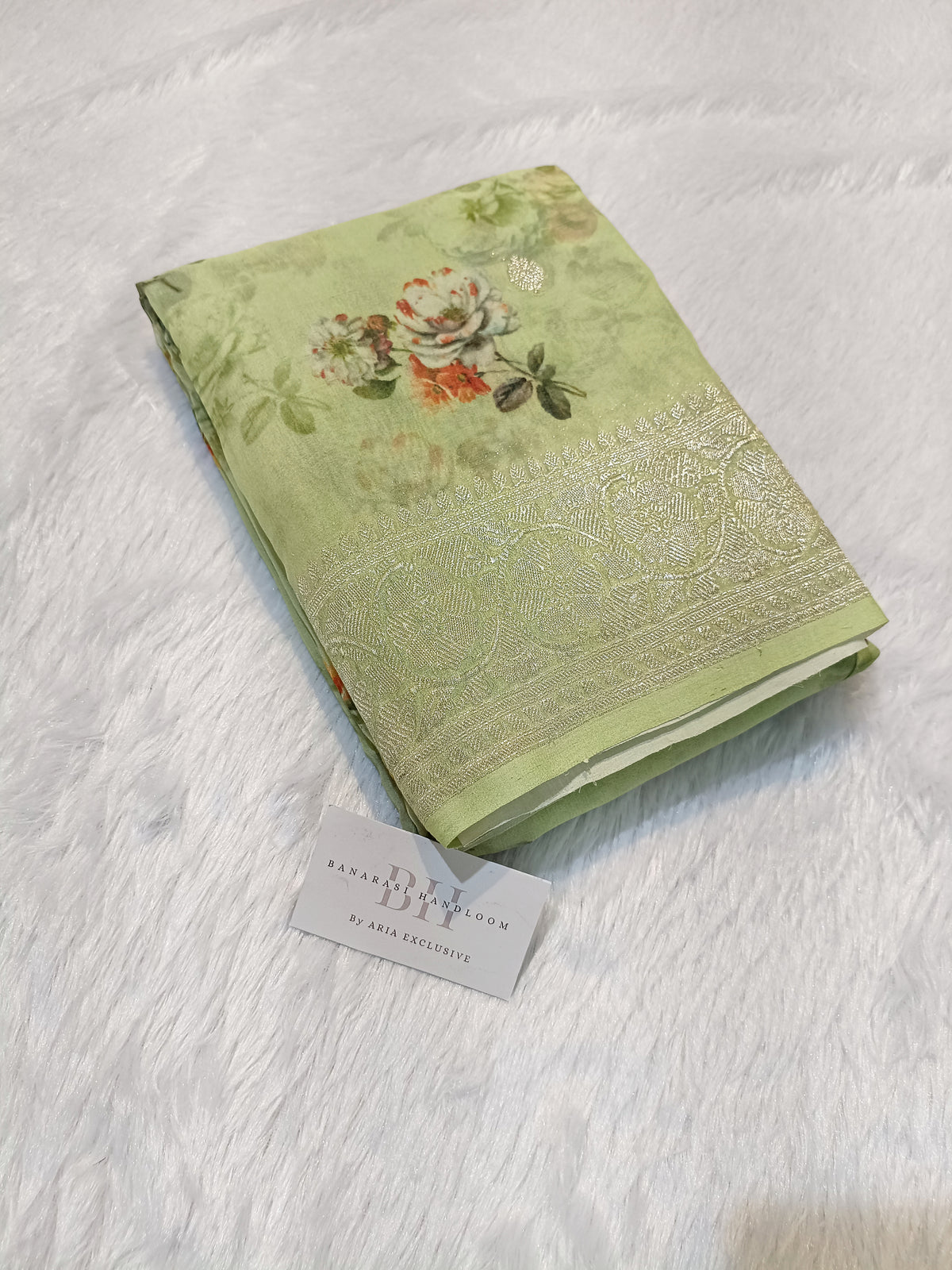 Pure Handloom Khaddi Chiffon Banarasi Saree with Floral Digital Print