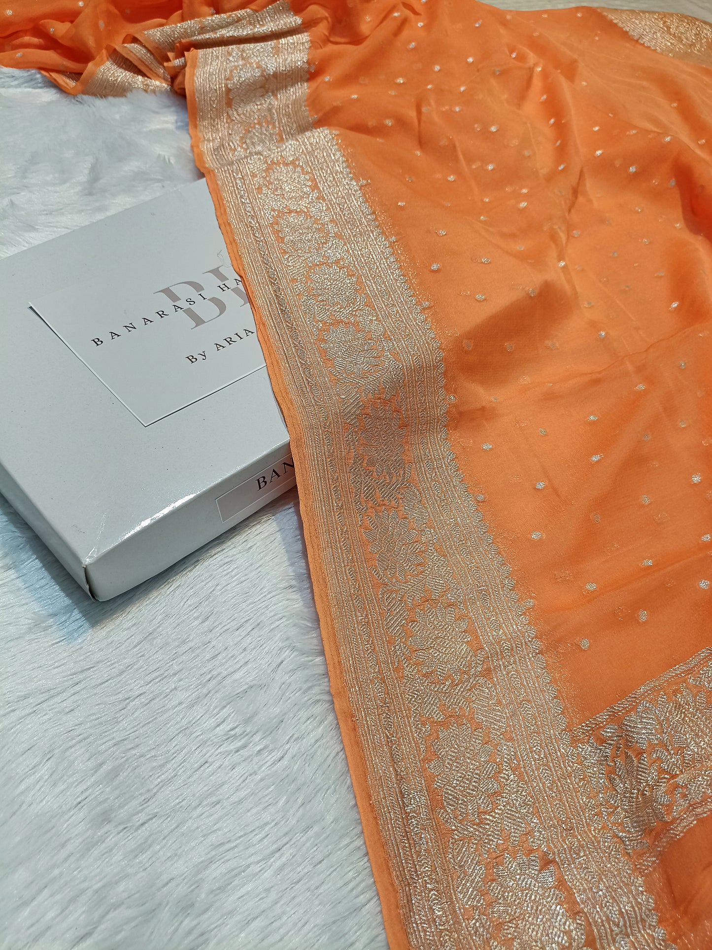 Pure Handloom Khaddi Chiffon Silver Zari Banarasi Saree