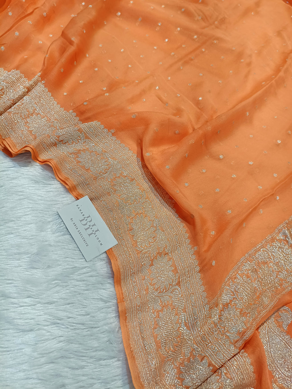 Pure Handloom Khaddi Chiffon Silver Zari Banarasi Saree