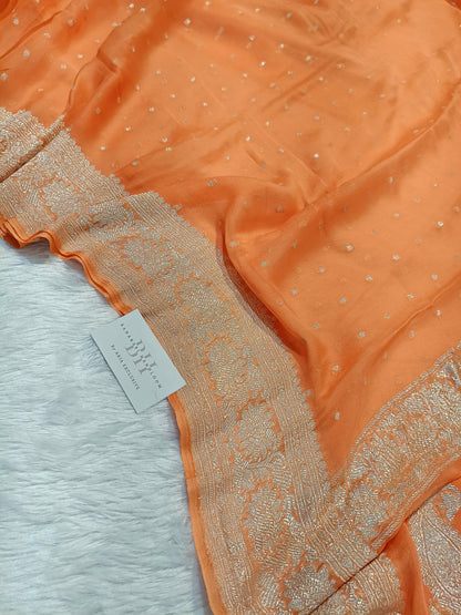 Pure Handloom Khaddi Chiffon Silver Zari Banarasi Saree
