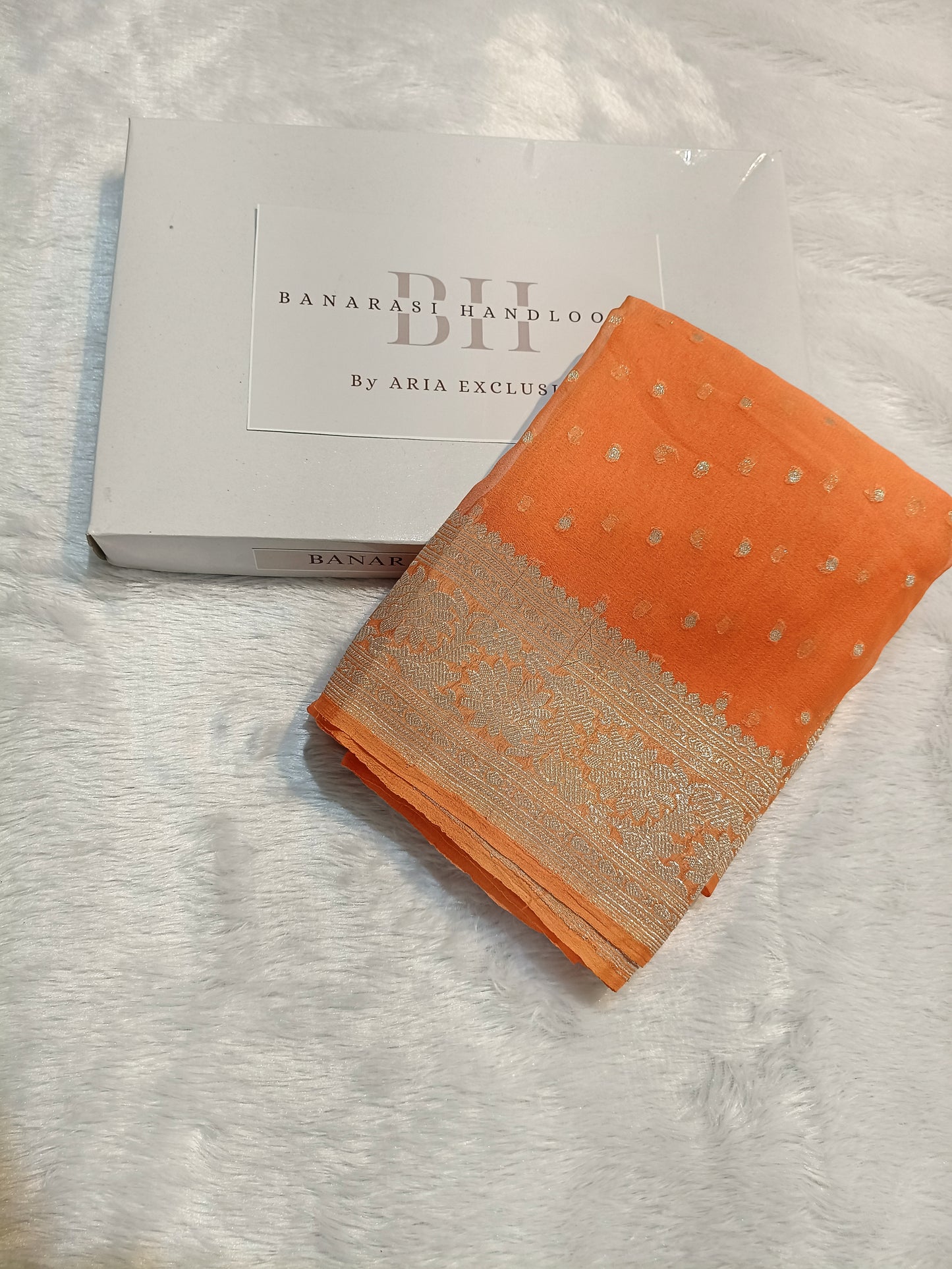 Pure Handloom Khaddi Chiffon Silver Zari Banarasi Saree