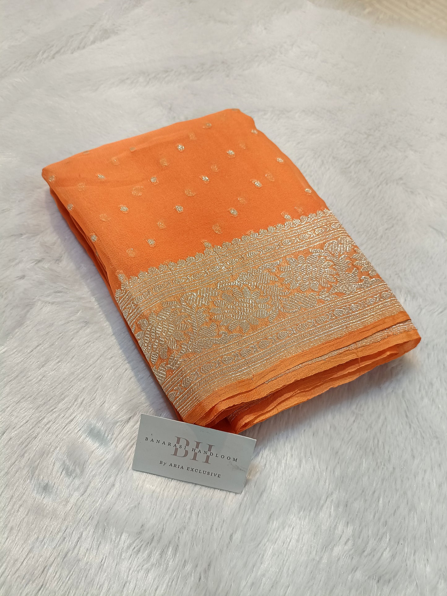 Pure Handloom Khaddi Chiffon Silver Zari Banarasi Saree