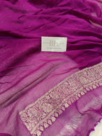 Pure Handloom Khaddi Chiffon Silver Zari Banarasi Saree